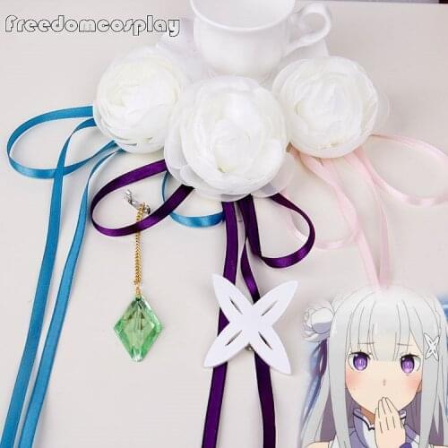Re Zero kara Hajimeru Isekai Seikatsu Emilia Cosplay headwear hairpin necklace