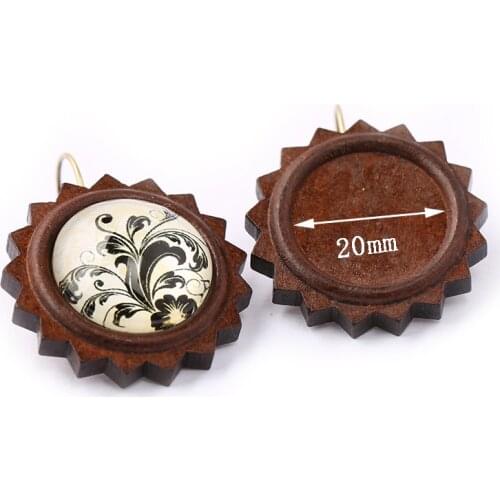 Reidgaller 3pairs brown wood cabochon earring base settings 20mm dia lever back blank earrings bezel trays diy jewerly making