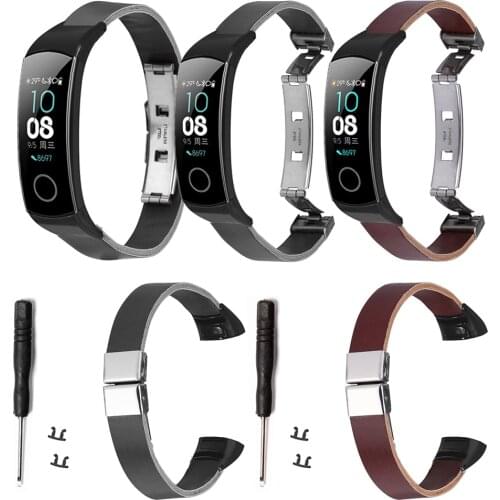 For Huawei Honor Band 5/4 Leather Strap Retro Brown/Black Leather Replacement Watchband Fashion Men Women Watch Accessories