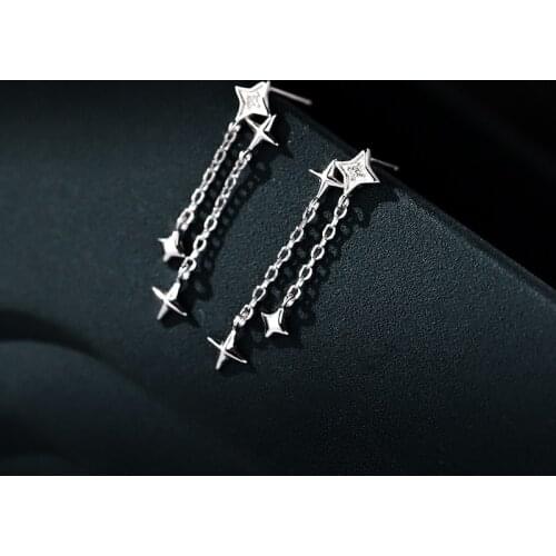 LIVVY Silver Color Tassel Star-Shape Pendant Earrings Female Temperament Charm Fashion Elegant Jewelry Accessories