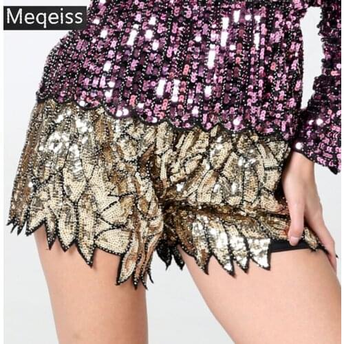 New Women Sequin Shorts Summer Wide Leg Trousers Beach Casual Shorts Vintage Irregular Fashion Streetwear Club Women Shorts