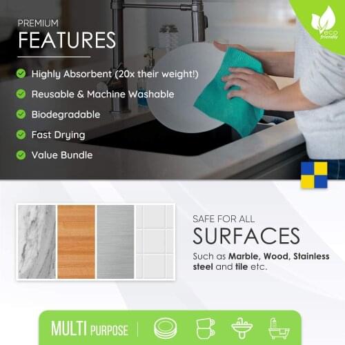 Swedish Dishcloth Cellulose Sponge Cloths - Bulk 10 Pack of Eco-Friendly Reusable Cleaning Cloths for Kitchen - Absorbent Dish