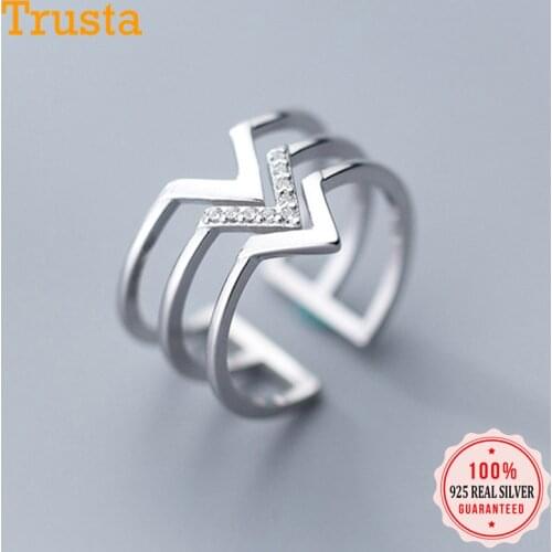 Trustdavis 925 Solid Real Sterling Silver 3 Layers V CZ Opening Rings Sizable Finger For Women Girls Fine Silver Jewelry DA39