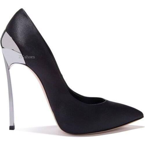 Spring Fashion 12cm Metal Heel Stiletto Pointed Shallow Mouth Single Shoes Banquet Dress All-match Large Size Womens Shoes