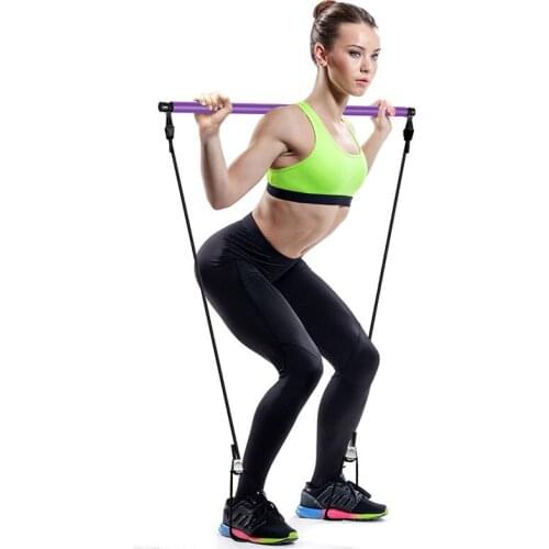 Yoga Pilates Stick Resistance Bar Bodybuilding Gym Tube Loop Elastic Exercise Bar Home Fitness Yoga Resistance Band 1Pcs