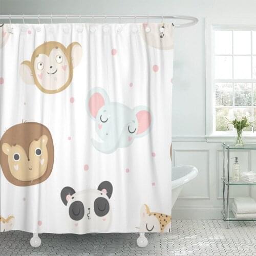Colorful Cute Baby Animals Nursery for Children Boho Phone Shower Curtain Waterproof Polyester Fabric 60 x 72 Inches Set