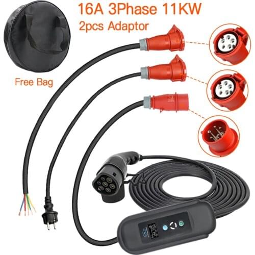 11KW 16Amp 3 Phase EV Charger 380V-450V Type2 EV Charging Plug Portable CEE Red Fast EV Charger IEC 62196 5M Cable