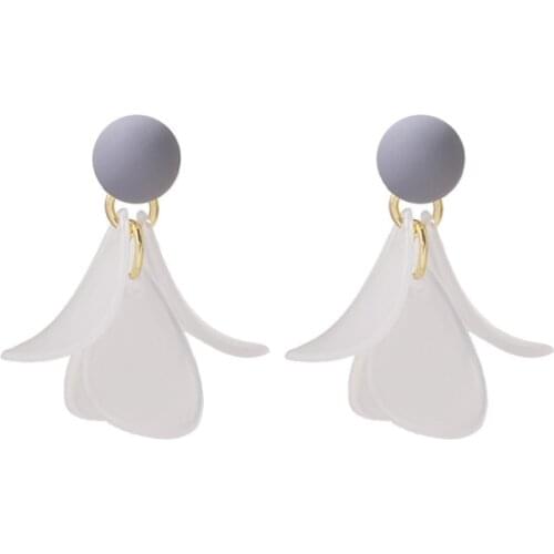 Korean Small Fresh White Petals Simple Elegant Back Hanging Ball Stud Earrings Womens Wholesale Pendientes