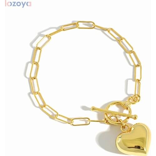 LOZOYA New 925 Sterling Silver Gold Fashion Jewels Heart Big large Horoscope Chain Bracelet 100% 2021 Rock Punk Jewelry Party