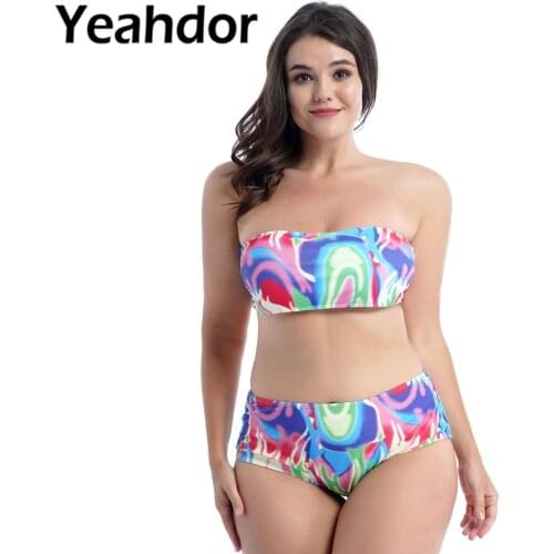 Big Sizes Women Summer Bikini Suit Swimsuits Beachwear Removable Pads Tube Tops and Briefs Set Female Beach Bikini Swimwear