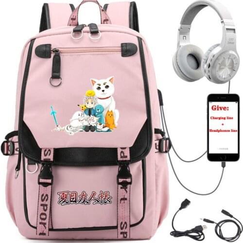 Anime Natsume yuujinchou backpack Women Pink Travel Backpack student School book Bag USB Charging teenagers Laptop packsack