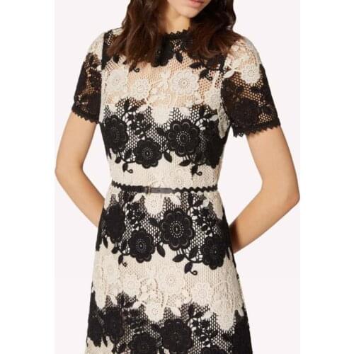 Designer Lace Women Runway Fashion Maxi Black White Contrast Color Dress Ladies Party Holiday Dresses