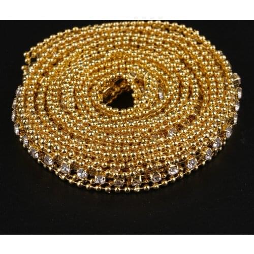 1 Yard Gold Rhinestone Crystal Beaded Ribbon Trim Sewing Craft Wedding Decoration
