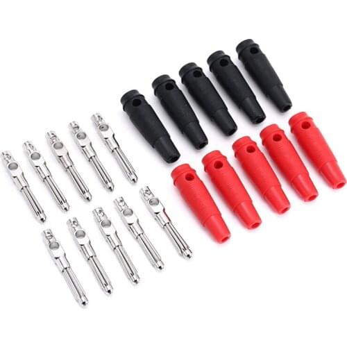 10PCS 4mm Male Solderless Side Screw Stackable Banana Plug Connector Nickel Plated Brass + Soft PVC Insulator