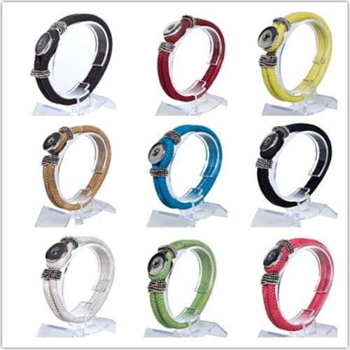 10pcs/ lot Interchangeable Jewelry New PU Leather Charm Bracelets Fit Snaps Snap Buttons bracelet 21cm Drop Shipping
