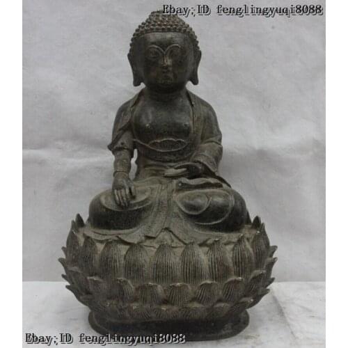13 Tibet Buddhism Bronze Seat lotus Shakyamuni Amitabha Buddha Sakyamuni Statue Discount 55