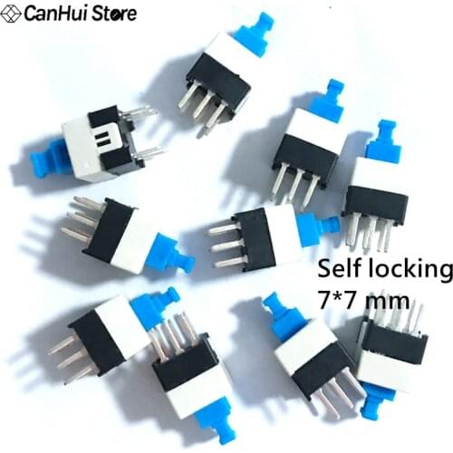 20PCS/Lot 7X7mm 7*7mm 6Pin Push Tactile Power Micro Switch Self lock On/Off button Latching switch Wholesale Electronic