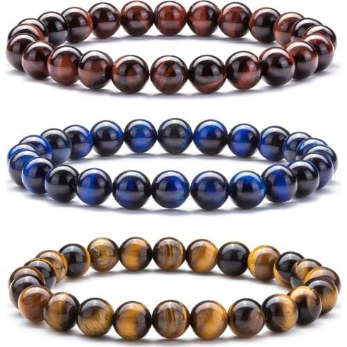 2021 Fashion Royal Tiger Eye Lava Mens Bracelet 8 MM Beads Natural Stone Buddha Stretch Charm Bracelets for Women Boy Jewelry