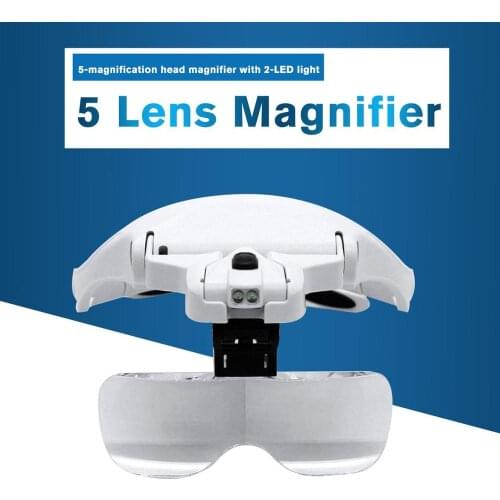 5 Lens Loupe Eyewear Magnifier With Led Lights LampInterchangeable Lens 1.0X/1.5X/2.0X/2.5X/3.5X Wearing Magnifying Glasses
