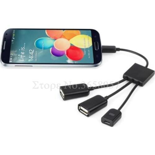 50pcs/lot* 3 in 1 micro usb OTG Hub Cable Connector Spliter 3 Port USB Power Charging Charger adapter For Tab pad mp3