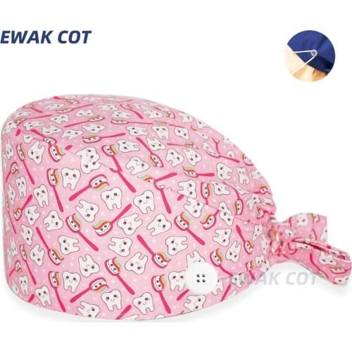 Tooth Scrubs Hat Printing Nurse Sweat-absorbent Head Wrap Towel Surgicals Anti-Dirty Pure Cotton Cap With Button Scrub Cap