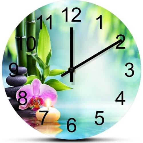 Spa Still Life with Aromatic Wall Clock Zen Life Home Decor Candles Lotus Minimalist Modern Artwork Silent Movement Clock Watch
