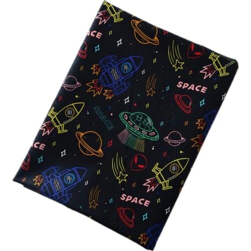 Cartoon Space Black 100% Cotton Fabric for Boy Clothes Hometextile Cushion Cover Face Mask Scarf Needlework DIY