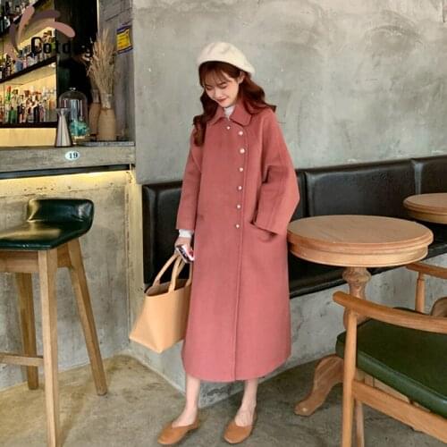 Cotday Single Breasted Pink High Quality Women Spring Casual Korean Full Sleeve Plus Size Grace Female Long Woolen Blend Coat