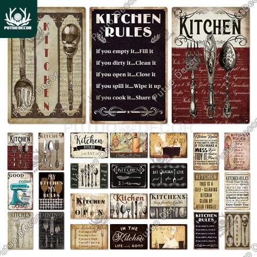 Putuo Decor Kitchen Signs Vintage Metal Tin Signs Funny Plaque Plate for Restaurant Kitchen Cafe Home Dinner Room Wall Art Decor