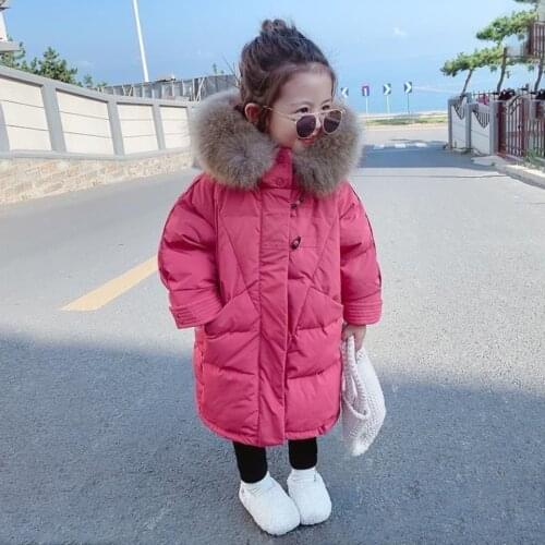 Kids Girls Winter Coat 2021 Hooded Fur Collar Down Parkas Baby Girl Warm Outerwear Coat Girls Clothing Children Cotton Parkas