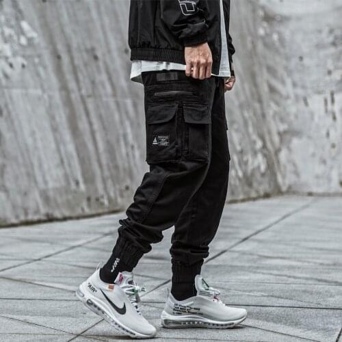 Fashion Streetwear Men Jeans Black Multi Pockets Casual Cargo Pants Men Overalls Techwear Hip Hop Joggers Ankle Banded Trousers