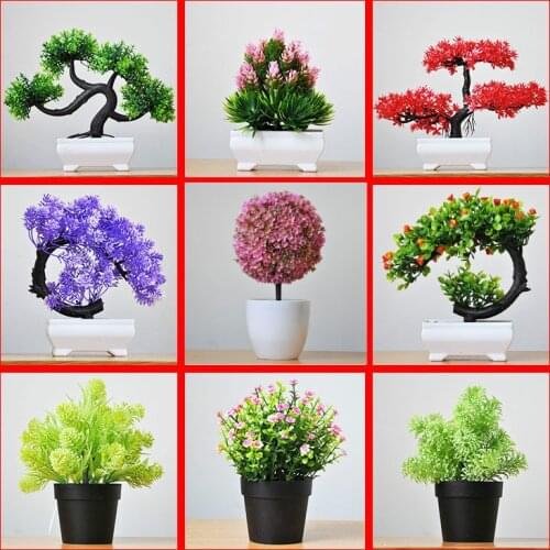 1pc Artificial Plant Potted Multi Style Plastic Bonsai Fake Flower Potted Ornaments for Home Party Decoration Hotel Garden Decor