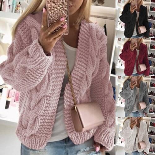 Women Casual Long Sleeve Twist Sweater Cardigan Autumn Winter Open Stitch Knitted Cardigans Ladies Solid V Neck Sweaters Outwear