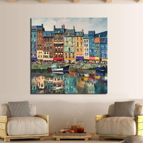 JQHYART House Boat Oil Painting Canvas Art Home Decor Wall Pictures For Living Room Modern No Frame Picture