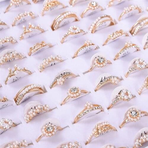 PINKSEE Mixed 10Pcs Classic Trendy Rings Exquisite Smooth No Fading Finger Rings Imitation Pearls Rings for Women Girls