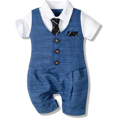 Baby Boy Clothes Cotton Handsome Rompers Little Gentleman Tie Outfit Newborn One-piece Clothing Button Jumpsuit Party Suit Dress