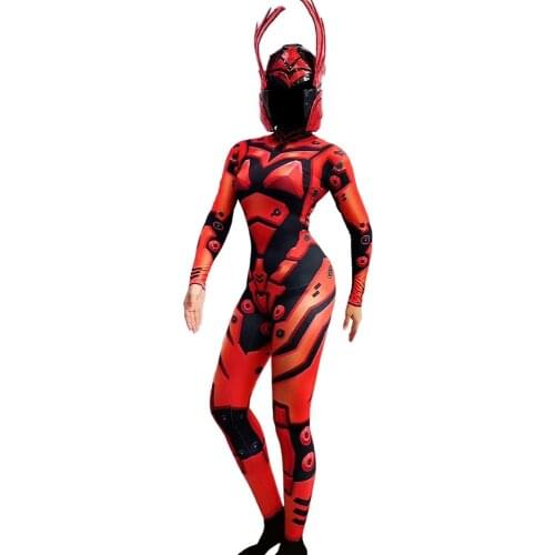 Red Striped Party Bodysuit Robot Mechanical Jumpsuit Carnival Onesies Halloween Cosplay Costume Movie Carnival Party Clothes