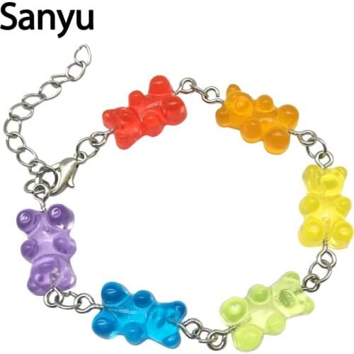 Creative Hadmade Transparent Candy Little Bears Silver Color Chain Bracelets for Women Girls Cartoon Bears Funny Animal Bracelet