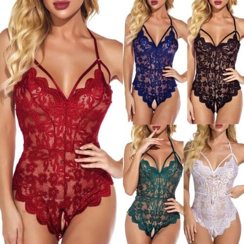 Crotchless Lace Bodysuit Lingerie for Women Black Hollow Out Sexy One Piece Bodysuits Lingerie Exotic Teddies Bodysuits Pajamas