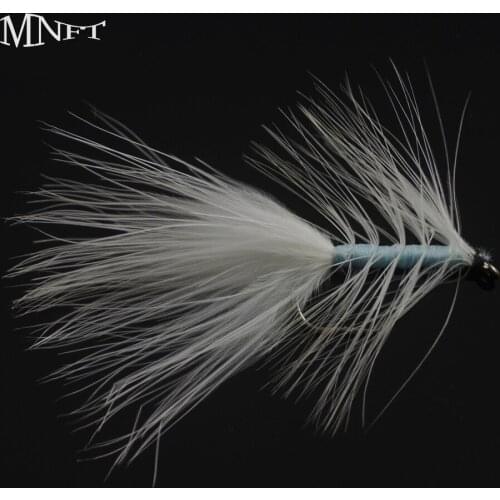 MNFT 10PCS Or 6Pcs Natural White Feather Blue Body Insect Lure Trout Lures Fly Fishing Flies Dry Hook 6# Two Packaging Options