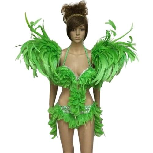 Multi colors sexy girls generation dancewear clothes modern party carnival dance female singer feather bra costumes for women