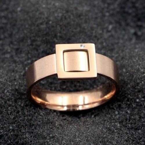 Fashion Stainless Steel Crystal Love Square Engagement Rings Women Girl Lady Rose Gold Color Party Wedding Gift