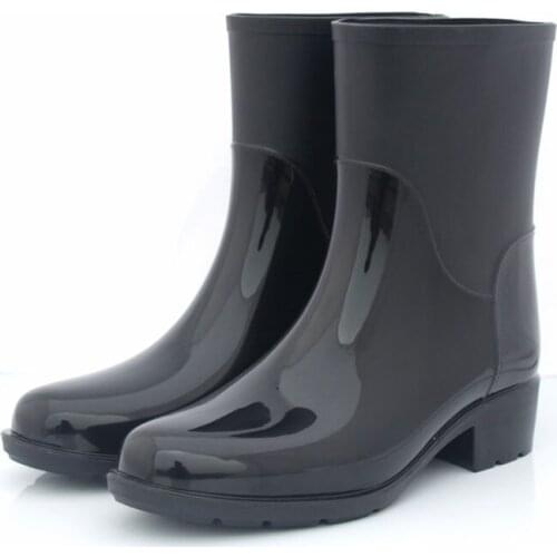 Fashion Womens Rain Boots PVC Mid-tube Rainboots Adult Garden Work Waterproof Rubber Shoes Snowing Non-slip Girls Water Shoes