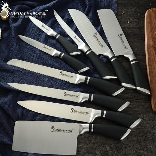 SOWOLL 9PCS Kitchen Knives Set Germany Chef Cooking Knife Super Sharp Blade Comfortable Handle Cutlery Cleaver Cutter Drop Ship