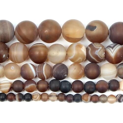 Natural Stone Frosted Coffee Line Veins Agates Round Loose Beads For Jewelry Making Needlework Bracelet Diy Strand 8 MM