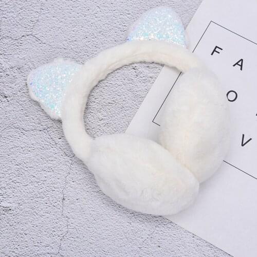 New 2020Fashion Women Girl Fur Winter Ear Warmer Earmuffs Cat Ear Muffs Earlap Glitter Sequin Earmuffs Headband