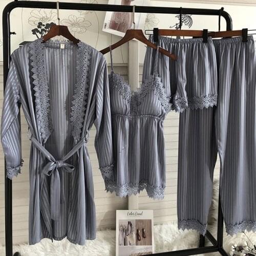 Spring Summer New 4 Pcs Set Women Pajamas Lace Sexy Fashion Pyjamas