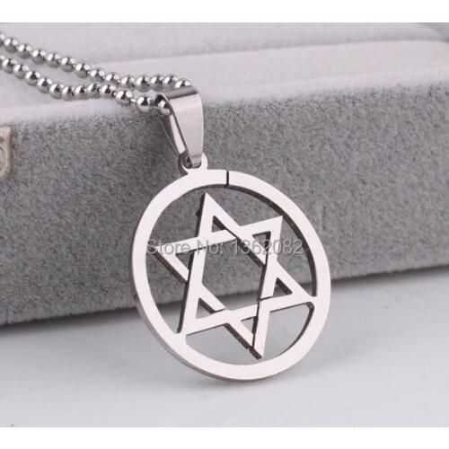 New Arrival Fashion Silver Stainless Steel Necklace Star Pendant Hexagram pendant Boy Mens Mogen David Necklace Gift MN04