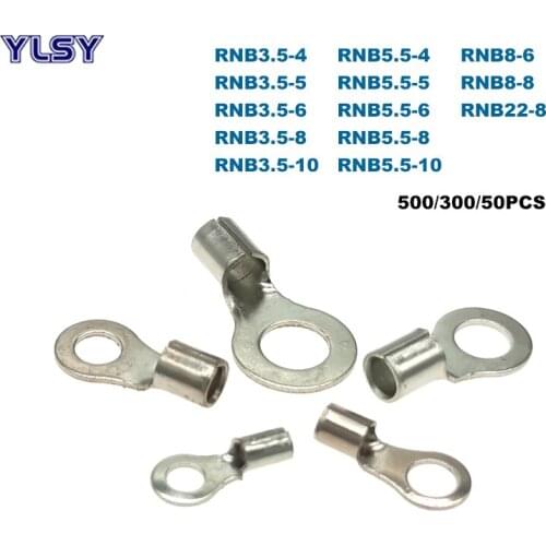 500/300/50Pcs Ring Bare Cord End Crimp Terminals Electrical Naked Wire Cable Connector RNB3.5/5.5/8/22 Ferrules 4-25mm2 12-4AWG