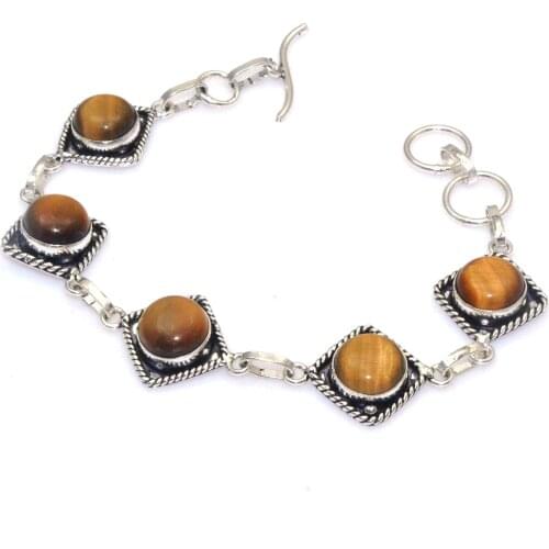 Genuine Tiger Eye Bracelet Silver Overlay over Copper , women Jewelry gift 20 cm, B4281